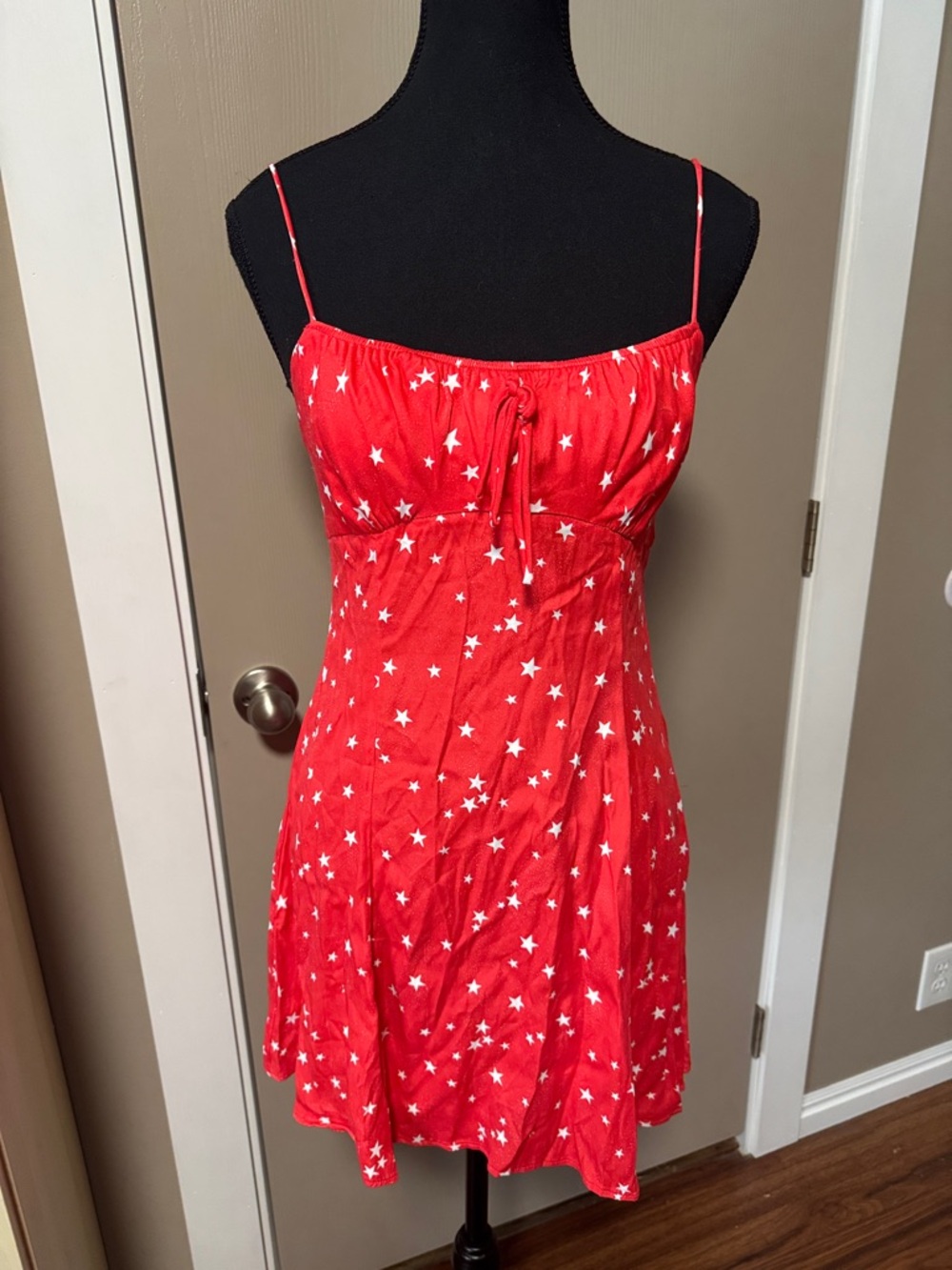 Zara Red Star-Print Spaghetti-Strap Mini Dress